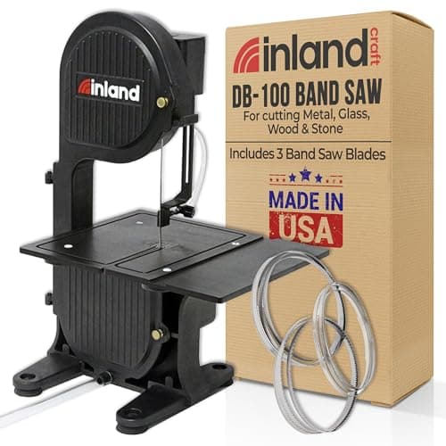 Inland Craft DB-100 Band Saw Machine for Cutting Stained Glass, Stone, Plastic, Wood, Metal, Corals - Band Saws for Woodworking, Metal Cutting Bandsaw - Includes THREE Blades - Black