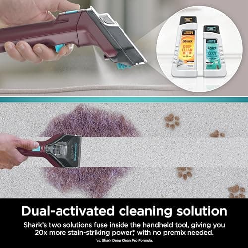 Shark Carpet Cleaner Machine, Portable Upholstery StainStriker, Spot, Odor & Stain Remover, 2 Carpet Cleaner Solutions, 3 Tools, Perfect for Pet Hair, Area Rugs, Couches, Burgundy, PX203BRN