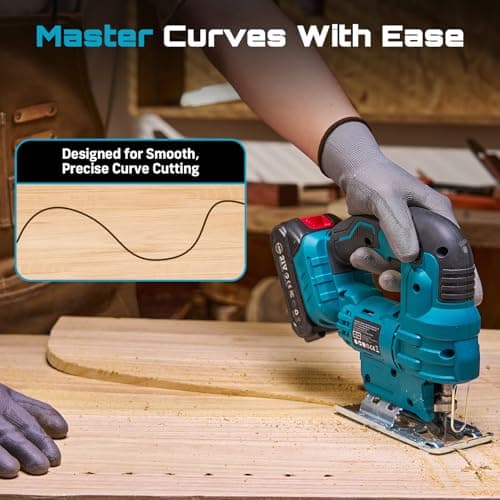SEESII Cordless Jig Saw 21V, Electric Jigsaw Tool with 2× 2.0Ah Batteries, 2800RPM Variable Speed for Wood Cutting, 0°-45° Bevel Cuts, LED Light, 4 Orbital Settings for Straight/Curve/Circle Cutting