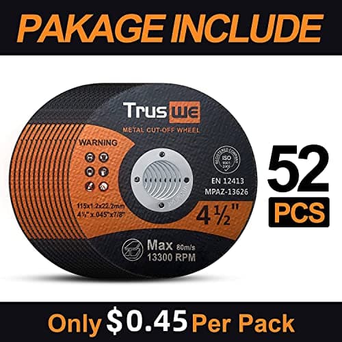 Cut Off Wheels 52 Pack,4 1/2 Inch,0.45 USD/Pack,Metal and Stainless Steel Cutting Wheel for Angle Grinder,Ultra Thin Cut-Off Wheel Cutting Disc (52 PCS 4-1/2 x .045 x 7/8 inch Cut Off Wheels)
