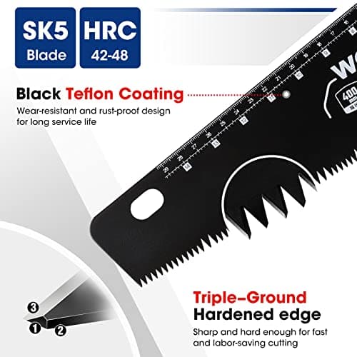 WORKPRO 16-Inch Universal Handsaw with Non-Slip Comfortable Handle, Anti-Rust Wood Saw With Chip Removal Design, Heavy-Duty for Cutting Wood, Laminate, PVC
