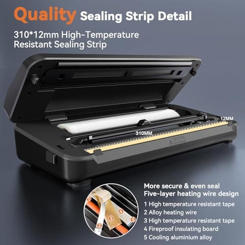 Vacuum Sealer Machine, Food Sealer Machine 80KPA Automatic 8-IN-1 for Food Saving Dry/Moist Mode with Build-in Cutter&Storage, Digital Countdown, Air Suction Hose, 2 Roll-Bags, 11 Vacuum Bags