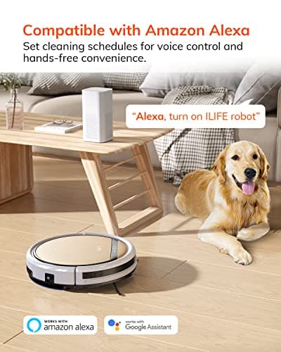 ILIFE V5s Plus Robot Vacuum and Mop Combo, Works with 2.4G WiFi, Alexa/App/Remote Control, Automatic Self-Charging Robotic Vacuum Cleaner, for Pet Hair, Hard Floor, Low Carpet (V5s Pro Upgraded)