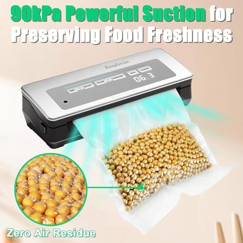 Vacuum Sealer Machine, 90kPa 120W Powerful Food Sealer Build-in Cutter and Bag Storage, Digital Countdown Display, Dry&Moist Mode, Wide Seal, 2 Bag Rolls & 5 Pre-Cut Bags for Food Saver (Silver)