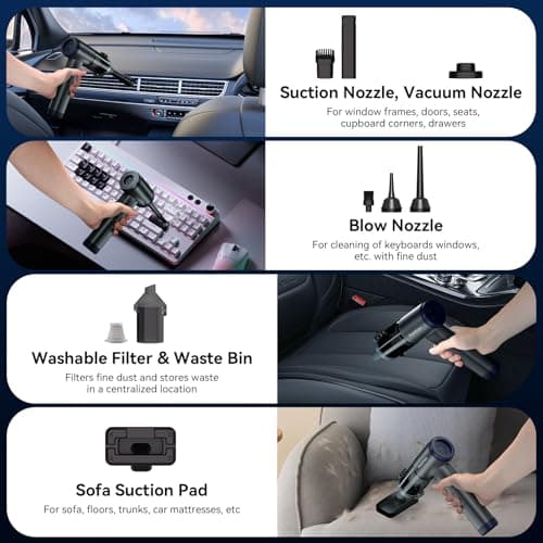 Car Vacuum Portable Cordless, Mini Handheld Vacuum Cleaner for Pet Hair/Car/Home, Suction & Blow 2 in 1, 22KPa High Power, 6000mAh, Small Lightweight Gadget, Type-C Rechargeable