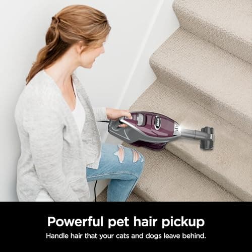 Shark HV322 Rocket Deluxe Pro Corded Stick Vacuum with LED Headlights, XL Dust Cup, Lightweight, Perfect for Pet Hair Pickup, Converts to a Hand Vacuum, with Pet Attachments, Bordeaux/Silver
