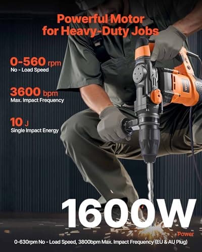 VEVOR 1-9/16 Inch SDS-Max Rotary Hammer Drill, 13Amp Corded Drills, Heavy Duty Chipping Hammers w/Vibration Control & Safety Clutch, Electric Demolition Hammers Variable Speed, Power Tool For Concrete