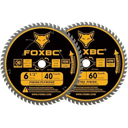 FOXBC 6-1/2 inch Circular Saw Blade 40T 60T Combo Pack, Ultra Fine Finish for Wood Cutting, Thin-Kerf with 5/8" Arbor