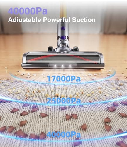 Cordless Vacuum Cleaner, 450W 40Kpa Powerful Stick Vacuum, Up to 50Mins Rechargeable Battery, Vacuum Cleaners for Home Anti-Tangled Lightweight Handheld for Hardwood Floor, Carpets, Pet Hair