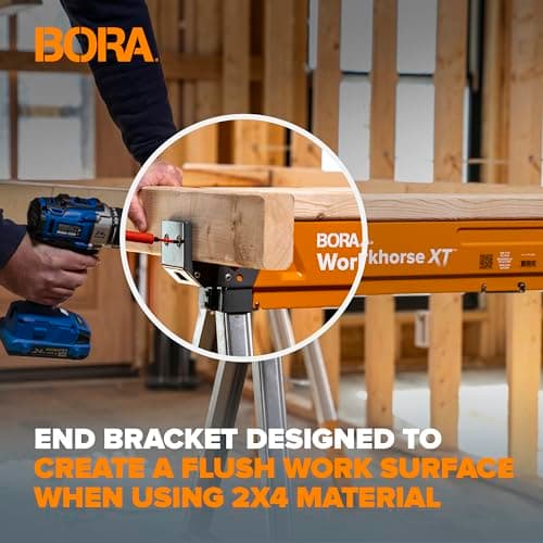 BORA Workhorse XT Saw Horses 2 Pack Folding Heavy Duty Adjustable Height Sawhorse Pair with Adjustable Legs, Heavy Duty Saw horse for Contractors Portable Workbench w/Built in Bottle opener PM-3360T