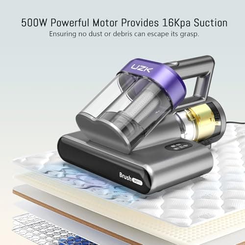 Bed Vacuum Cleaner Mattress Vacuum Cleaner,16Kpa Powerful Handheld Vacuums with UV-C Light & Double Dust Cup & High Heating & Ultrasonic & Anion for Bed Sofa (MV11,Black)