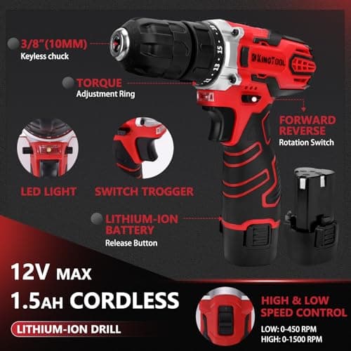 KingTool 276-Piece Tool Set Kit - Tool kit with 12V Cordless Power Drill Driver Toolbox Storage Case with Drawer, Drill Set Perfect for Homeowner, Diyer, Handyman