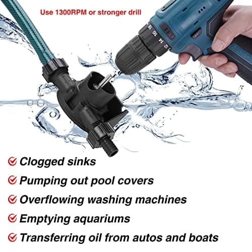 Self-Priming Mini Hand Water Transfer Drill Pump Kit with Water Hose & Oil Hose for Home Water Oil Fluid Transfer