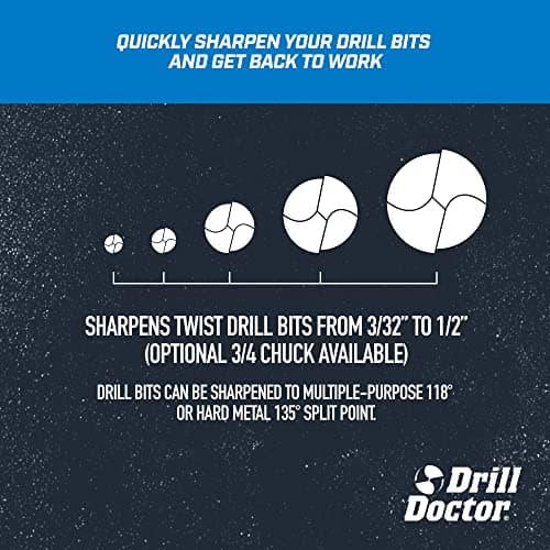 Drill Doctor DD500X Twist Drill Bit Sharpener - 3/32" to 1/2" - Electric Sharpener - High Speed & Portable - For Steel, Masonry, Carbide & Tin-Coated Drill Bits - Adjustable 118° or 135° Angle