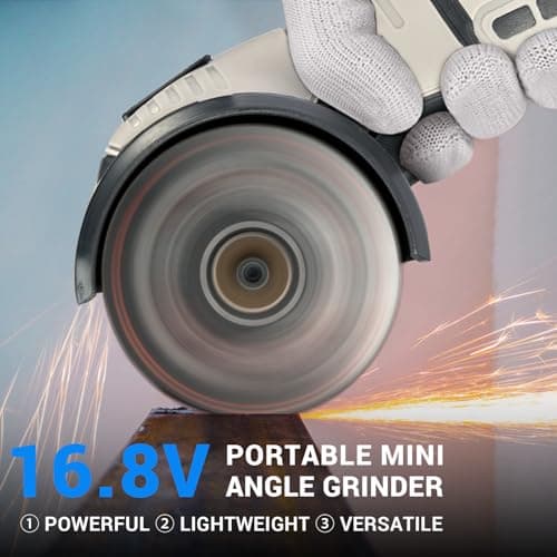 Angle Grinder Tool,Cordless Portable Angle Grinder with 2pcs 16.8V 2000mAh Battery 5-Cutting Discs 28000rpm,Power Angle Grinder for Wood Metal Stone Concrete (brush)