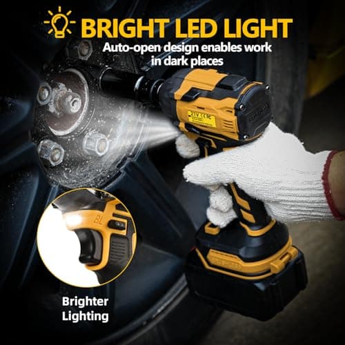 Cordless Impact Wrench, 21V Torque Power Impact Driver, 1/2" Power Impact Wrenches with 2 * 2.0Ah Batteries with 19 Accessories, Electric Impact Motor Variable Speeds for home installation (Yellow)