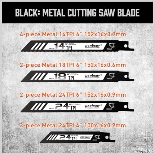 HORUSDY 40-Piece Reciprocating Saw Blade Set for Wood & Metal | Includes Pruning, Wet Wood, PVC and Metal Cutting Blades (3-24TPI) | with Storage Pouch for Easy Organization