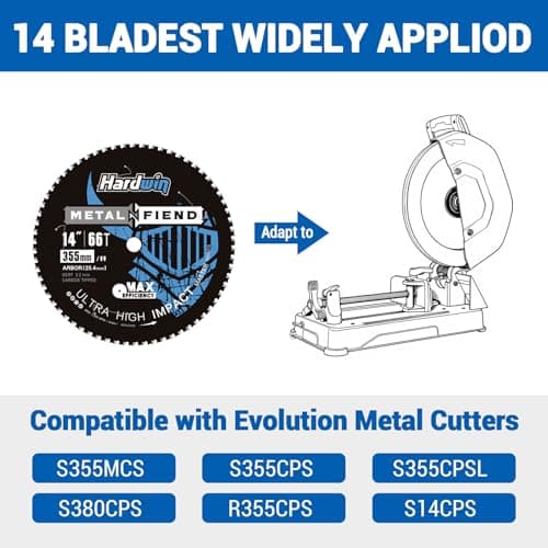 14-Inch Metal Cutting Saw Blade – No Heat, Low Sparks, 66-Tooth Cermet Carbide Tipped, Fits Evolution S14CPS/S15CPS/S355CPS – Thin Kerf for Steel, Angle Iron, Threaded Rod, 1-Inch Arbor