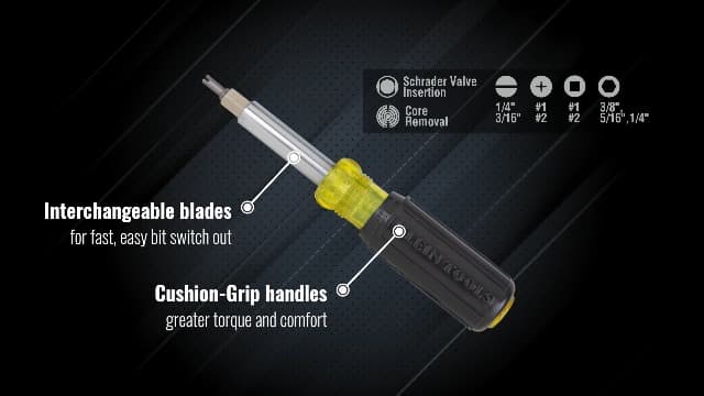Klein Tools 32527 Multi-Bit Screwdriver / Nut Driver, 11-in-1 with Phillips, Slotted, Square, and Schrader Bits and Nut Drivers