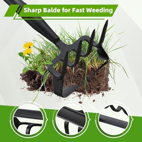 Weeding Hoe Garden Tool, 2 in 1 Stirrup Hoe and Cultivator with 62 inch Adjustable Long Handle, Heavy Duty Metal Garden Action Scuffle Hoes for Efficient Weeding Soil Aeration Small Weeder Tool