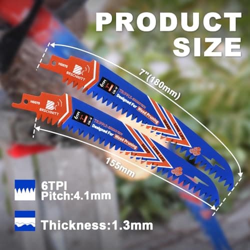 Japanese Teeth Reciprocating Saw Blades 7"- Curved Edge Wood Pruning Saw Blades 6TPI for Tree Trimming, Wood Cutting, Cr-V Sabre Saw Pruning Blade