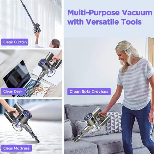 Vacuum Cleaners for Home, Cordless Vacuum Cleaner Powerful Suction with 80000 RPM, Up to 40mins Runtime, Rechargeable, Wall-Mounted, Tangle-Resistant Stick Vacuum for Carpet, Hard Floors