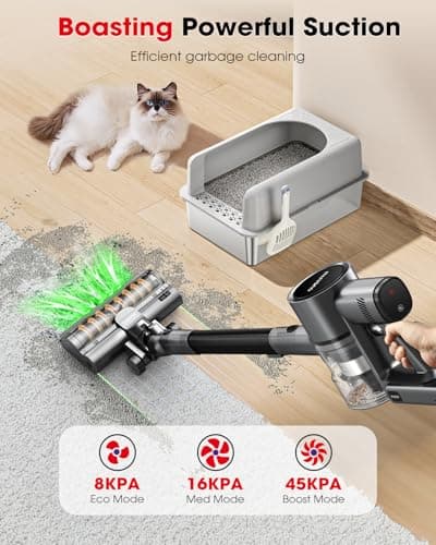 Cordless Vacuum Cleaners for Home, 45KPA Powerful Suction, Up to 60 Minutes, Tangle-Resistant, Lightweight, Rechargeable Stick Vac with Wall Mount for Carpet, Tile, Pet Hair, Hardwood Floors