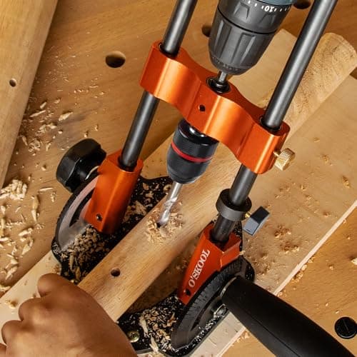O'SKOOL Multi-Angle Drill Guide for Cordless Drills, Adjustable from 0° to 60° for Flat and Round Workpieces