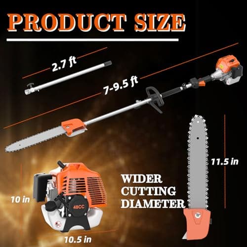 48CC Gas Powered Pole Saws,2-Stroke Gas Pole Saws for Tree Trimming with11.5in Cutting Bar,16 FT Extendable Pole Chainsaw Tree Trimmer