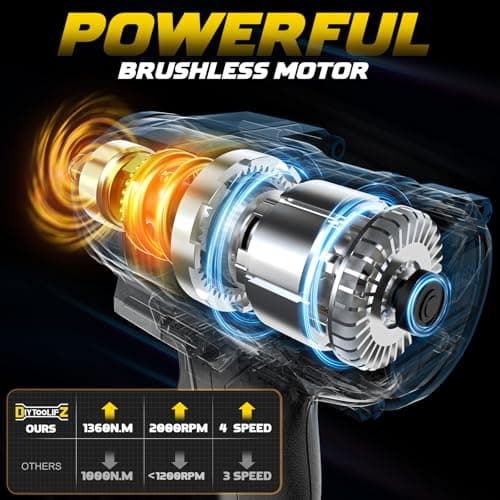 Cordless Impact Wrench 1/2 inch Compatible with DeWalt 20v Battery, 1000Ft-lbs(1360N.m) High Torque Impact Driver with 4-Modes, LED Light, Electric Impact Gun for Car/Truck/Mower(Bare Tool)