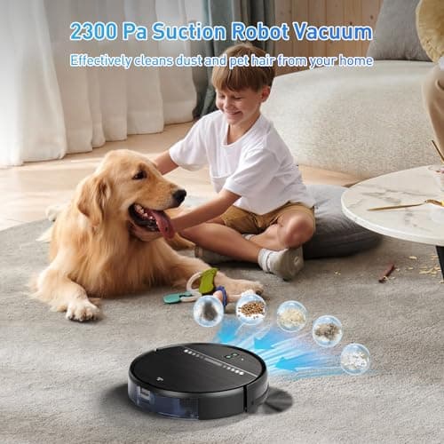 Robot Vacuum and Mop Combo, 2-in-1 Mopping Robot Vacuum Cleaner with 2300Pa Suction, 2.87'' Slim Design, Wi-Fi/App/Voice Control, 3D Obstacle Avoidance&Self-Charging for Hard Floors, Carpets, Pet Hair