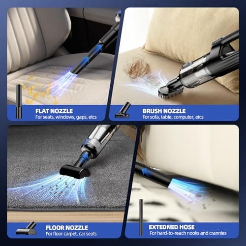 Car Vacuum Portable Cordless, 18000Pa 2 in 1 Cleaner&Air Duster, 130W Brushless Motor Handheld Vacuum Cordless with 7800mAh Battery, LED Light, Multi-Nozzles for Car, Home, Office, Pet