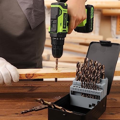 YOUGFIN Cobalt Drill Bits for Hardened Steel, M35 High Speed Steel Metal Drill Bit Set 21 Pieces, 135 Degree Tip Twist Jobber Drill Bits for Wood, Plastic, Stainless Steel