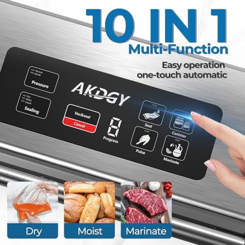 90Kpa Food Vacuum Sealer, Stainless Steel Vacuum Sealer Machine for Food with Double Heat Seal & Double Pump, Food Sealer Dry/Moist/Liquid Modes, Roll Storage and Cutter, Easy-Lock Handle and Clean
