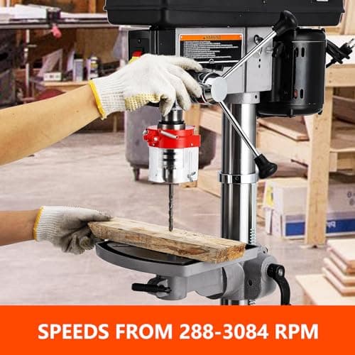 13 in Floor Drill Press, 7.5 Amp 120V, 288-3084 RPM Variable Speed Cast Iron Bench Drill Press, 0-45°Tilting Worktable, Tabletop Drilling Machine for Wood Metal