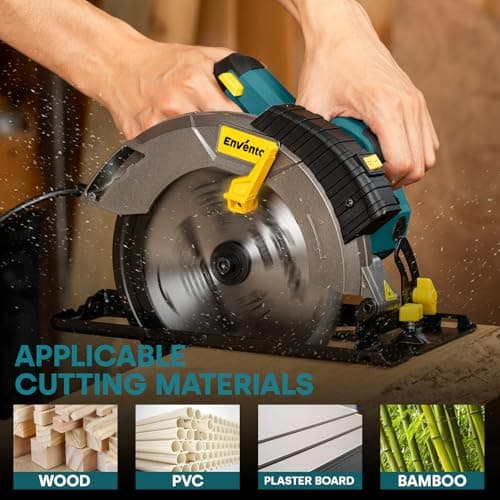 Enventor Circular Saw Corded, 14A Electric Circular Saws 7-1/4-Inch with Laser Guide, 2 Blade Saws (40T/24T), Max Cutting Depth 2-7/16"(90°), 1-13/16"(0°-45°), Single Handed Bevel, 5500RPM, Blue