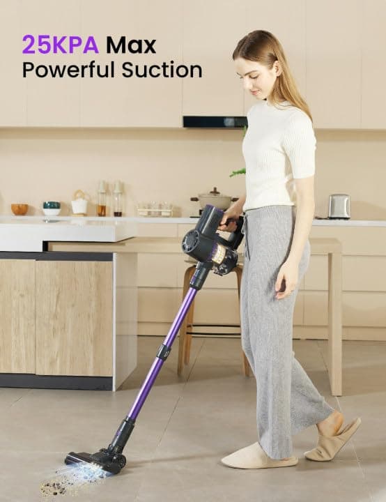 Cordless Vacuum Cleaner, 6-in-1 Lightweight Stick Vacuum, Self-Standing, 35Mins Runtime,2200mAh Rechargeable Battery,LED Screen,Powerful Vacuum Cleaners for Home Hardwood Floor Carpet Pet Hair(Purple)