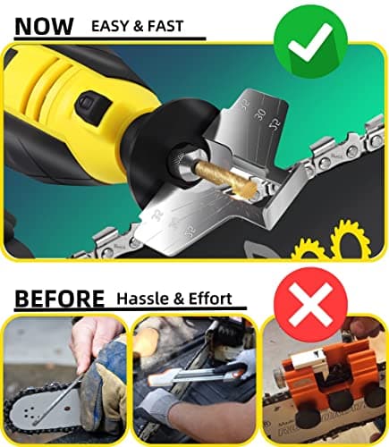 Electric Chainsaw Sharpener Kit with TITANIUM-COATED Diamond Bits - High-Speed Chain saw Sharpener Tool and 6 High Hardness Sharpening Wheels For All Chainsaw Chains.