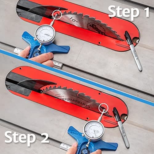 Rockler Table Saw Alignment Gauge - Precision Dial Indicator Table Saw for Parallelism & Safe Cuts – Adjustable Fit Miter Fence Gauge w/Aluminum Miter Bar, Hex Key – Woodworking Tools