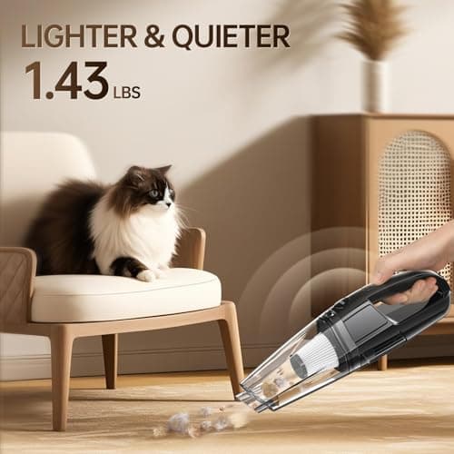 Handheld Vacuum Cordless 7000Pa Suction | Car Vacuum Portable with 650mL Dustbin | 1.43lbs Ultra-Light | 25-Min Runtim | Rechargeable