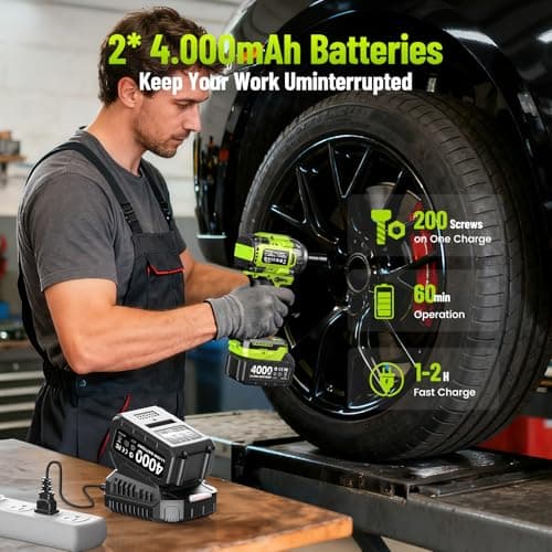 Cordless Impact Wrench, 406Ft-lbs (550N.m) Brushless 1/2 inch, 2800RPM High Torque Impact Gun, 2x 4.0Ah Battery, Charger, 4 Sockets, Electric Impact Wrench for Car Home