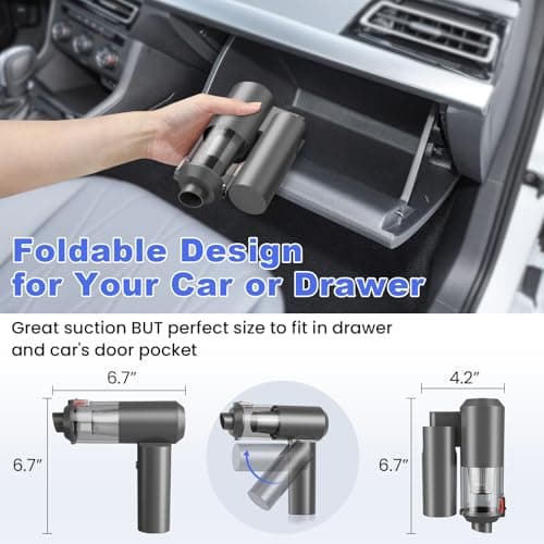 Car Vacuum Portable Cordless with 16000PA Ultra Suction 4-in-1 Foldable ​Air Duster & Brushless Motor Rechargeable Handheld Vacuum for Pet Hair, Car Seats, Home & Office Cleaning