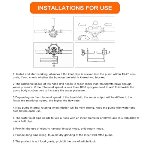 Portable Self Priming Water Drill Pump Attachment,Self Priming Pump Attachment for Drills with Suction and Discharge Hose for Water Oil Fluid Transfer