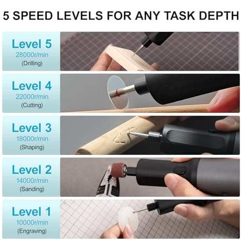 ATuMan Cordless Rotary Tool Kit, 7.2V with Higher Torque, More Powerful, 5 Speeds 10000 to 28000 RPM, with 42 Accessories, Multi Purposes, Sanding, Polishing, Drilling, Etching, Engraving, DIY Crafts