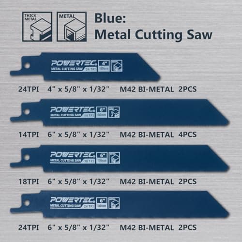 POWERTEC 32-Piece Reciprocating Saw Blades Set, Metal & Woodcutting Sawzall Blades Assortment with Organizer Pouch for Plumbing Work, Wood Pruning, Cutting Metal and Wood with Nails (14401)