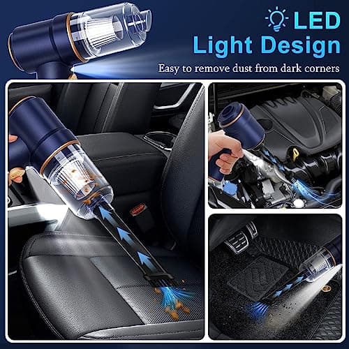 KMM Handheld Car Vacuum Cleaner, 9000Pa Vacuum Cleaner and Air Duster, 120W High Power Hand Held Vacuum with LED Light and Multi-Nozzles for Car, Home, Office, Pet