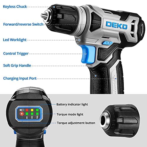 DEKOPRO 8V Cordless Drill, Drill Set with 3/8"Keyless Chuck, Built-in LED, Type-C Charge Cable, 42pcs Acessories, Power Drill for Drilling and Tightening/Loosening Screws