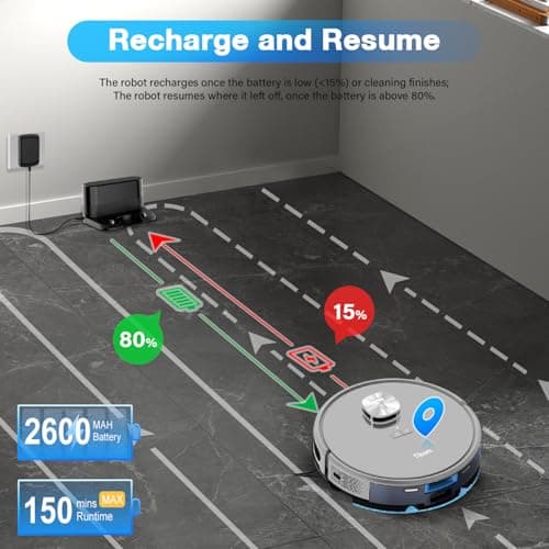 Tikom Robot Vacuum and Mop with LiDAR Navigation L9000, 4000Pa Robotic Vacuum Cleaner, 150Min Max, Smart Mapping, Good for Pet Hair, Carpet, Hard Floor
