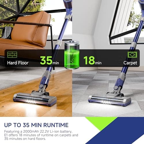 YONNDER Cordless Vacuum Cleaner 40KPA, 6-in-1 Lightweight & Detachable Battery, Powerful Suction for Home, 6-Stage Filtration, Tangle-Free V-Shaped Brush, for Hard Floor/Carpet/Pet Hair