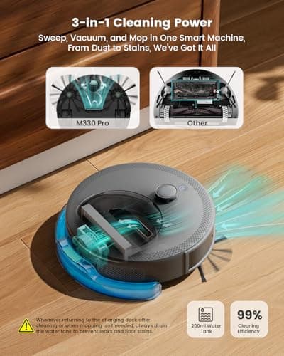 Lefant LiDAR Robot Vacuum and Mop, Upgraded 190° PSD Obstacle Avoidance, 5000Pa Strong Suction, Multi-Floor Mapping, 150 Mins Runtime, WiFi/Alexa/APP/Watch, Pet Hair & Carpets, M330 Pro Grey
